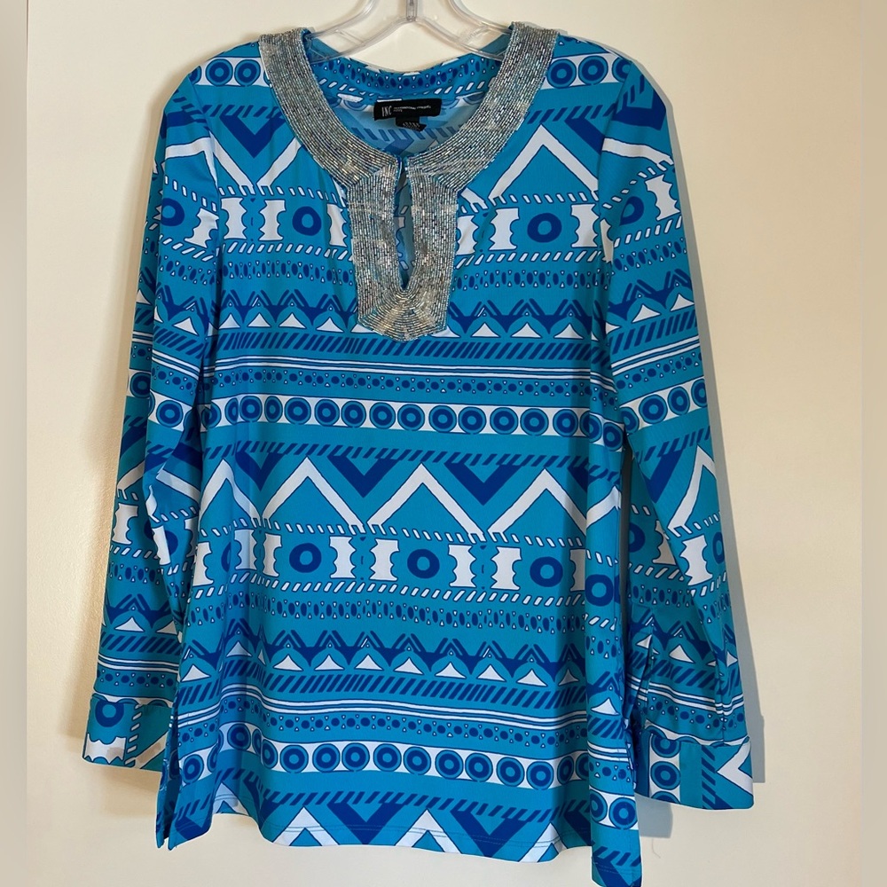 INC international concepts silver neckline beaded long sleeve size petite M